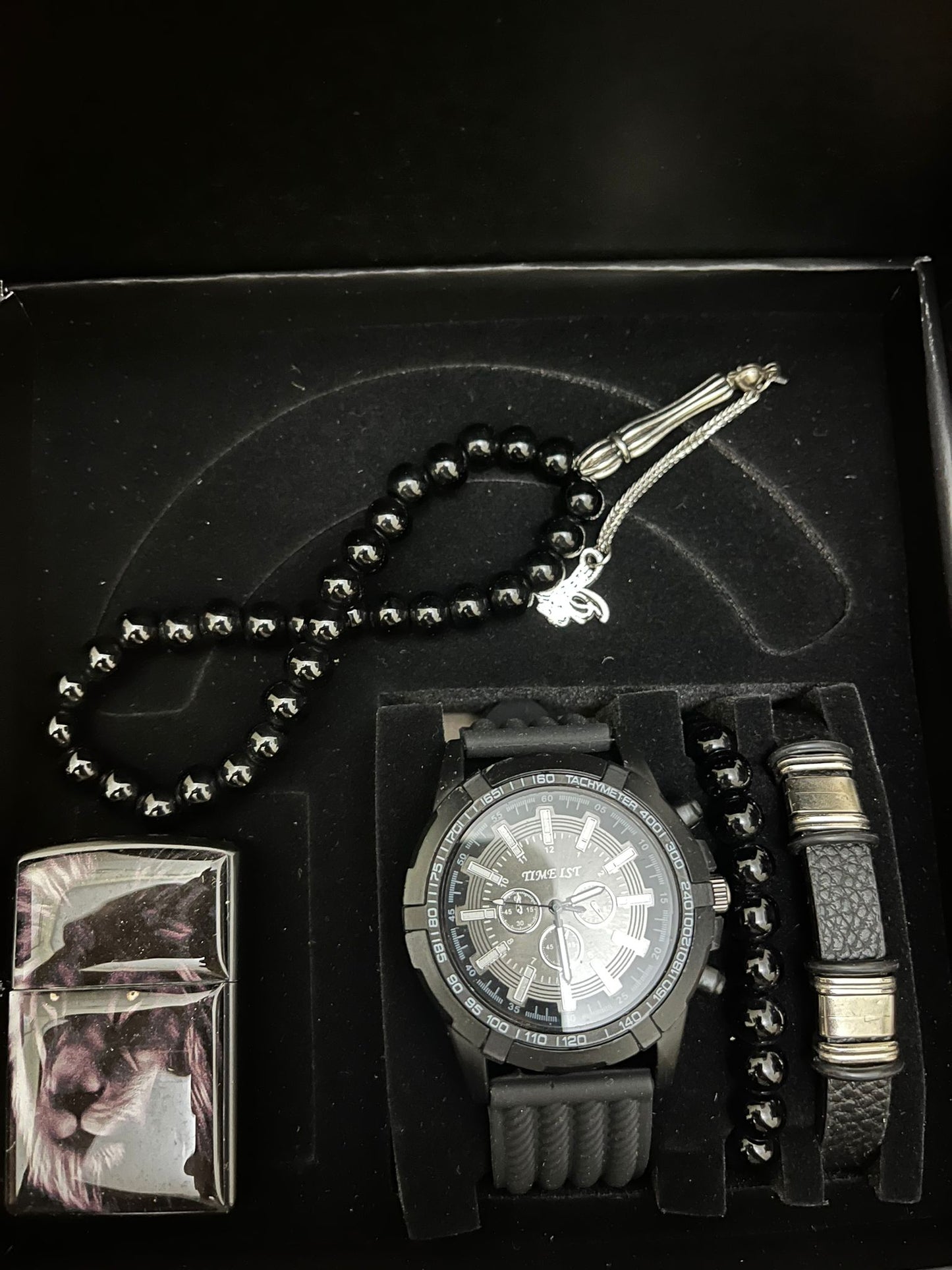 Erkek Kol Saati Bileklik 5 Parça Hediye Set Çakmaklı